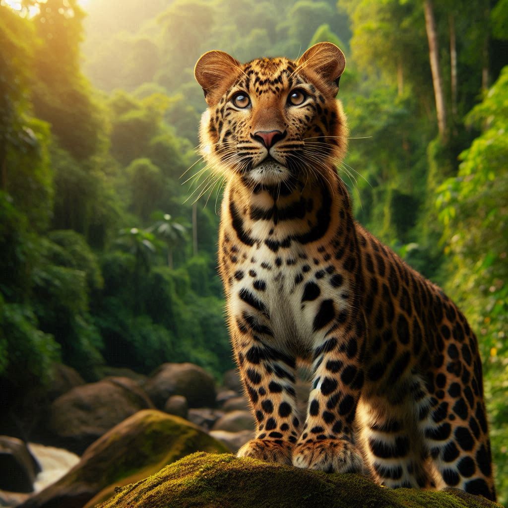 Leopard standing on rock in jungle Leopard standing on rock in jungle