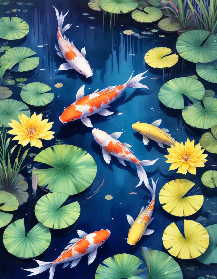 Koi fish swimming in pond Koi fish swimming in pond