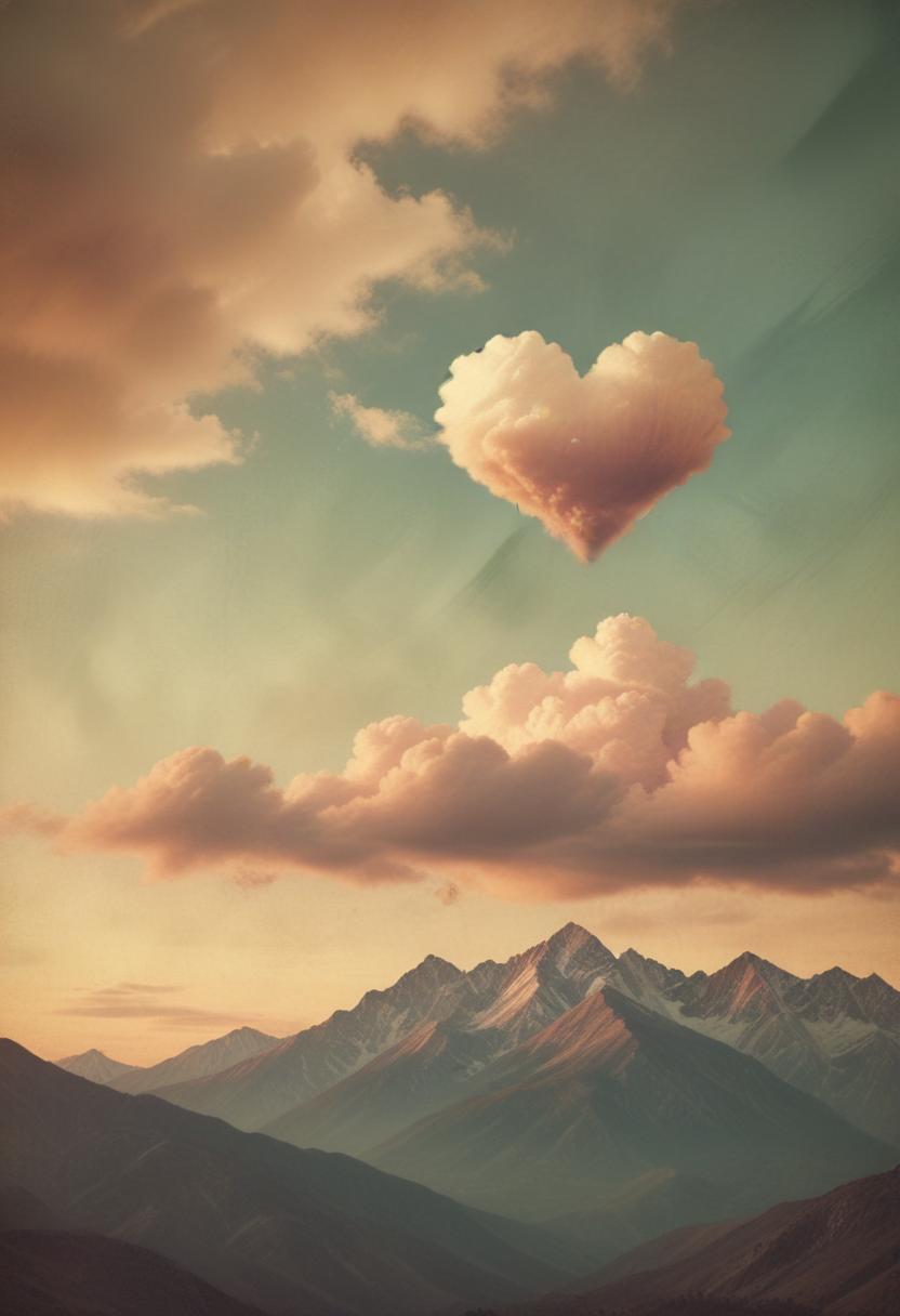 Heart-shaped cloud over mountain range Heart-shaped cloud over mountain range