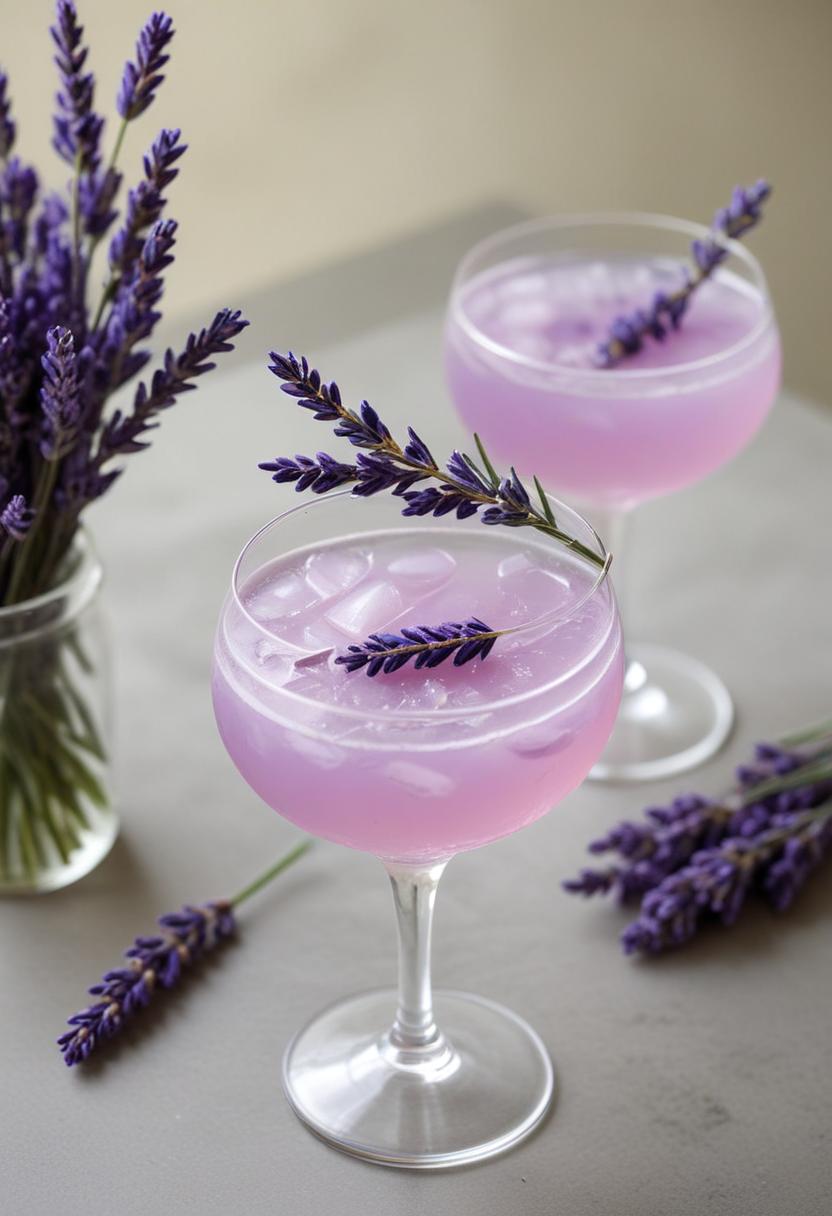 Lavender cocktails with ice Lavender cocktails with ice