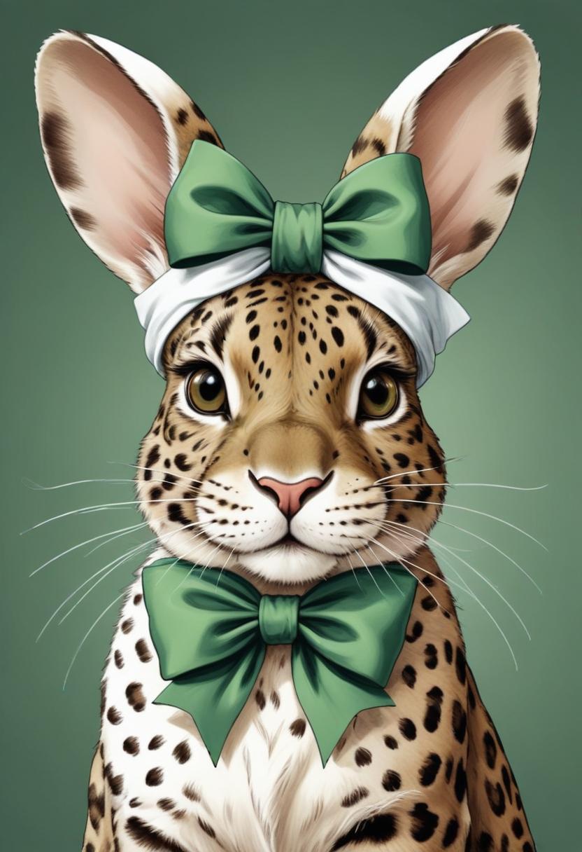 Leopard bunny with green bows Leopard bunny with green bows