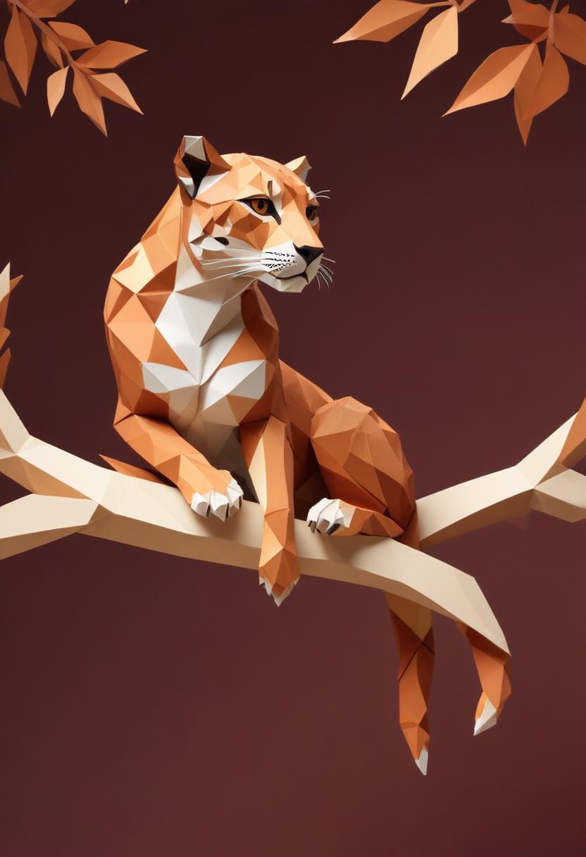Papercraft leopard on branch Papercraft leopard on branch