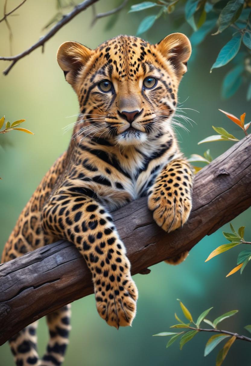 Leopard cub resting on branch Leopard cub resting on branch