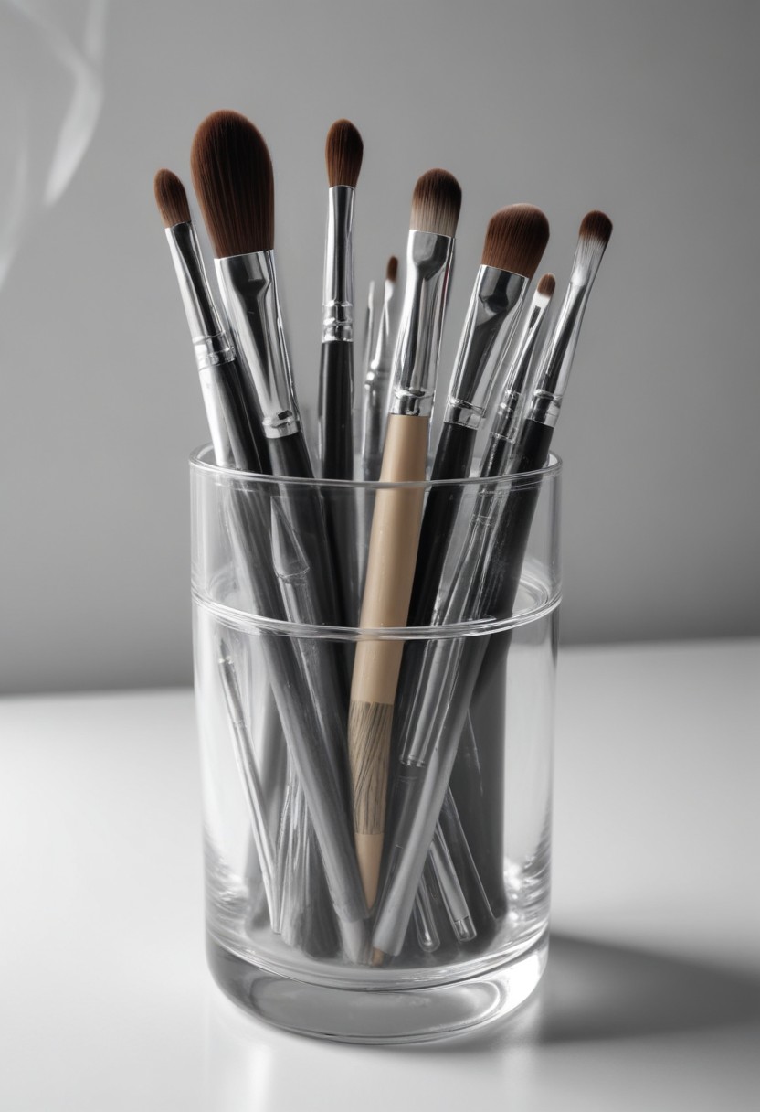 Makeup brushes in glass holder Makeup brushes in glass holder
