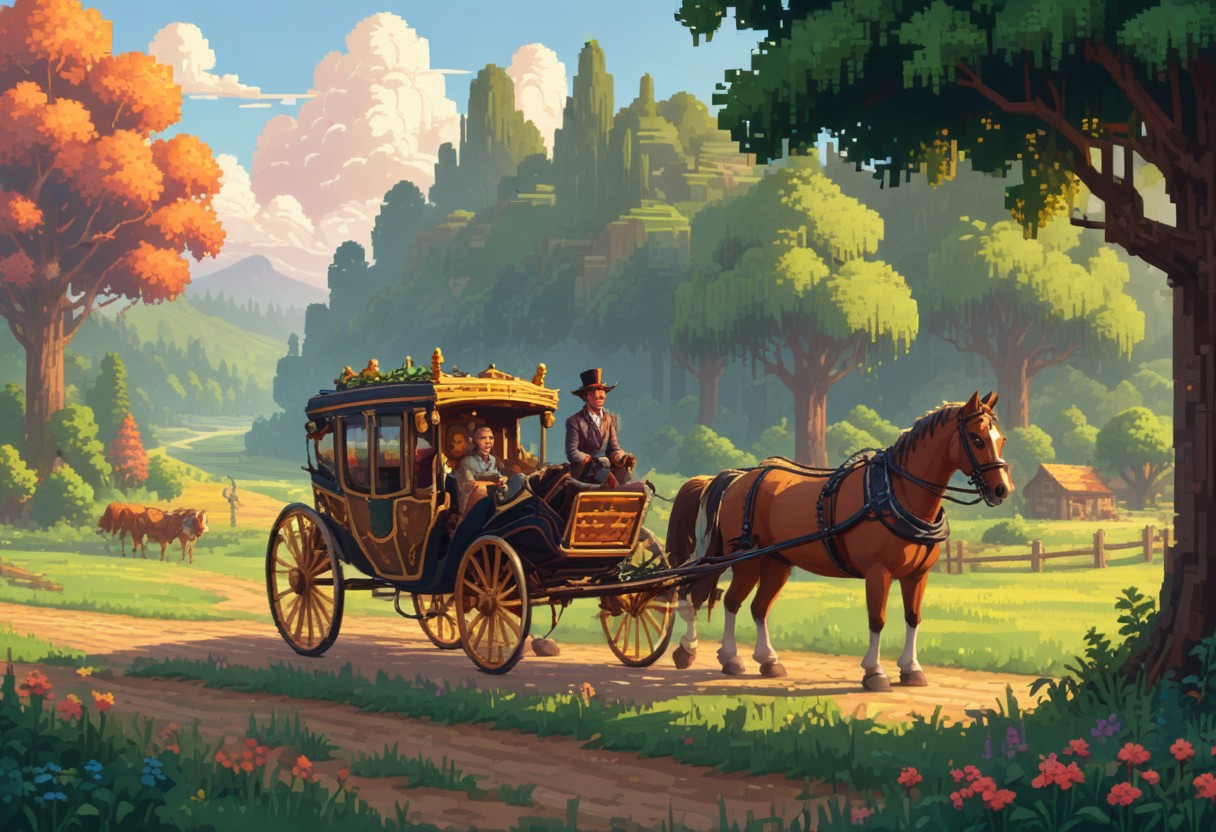 Horse-drawn carriage ride through countryside Horse-drawn carriage ride through countryside