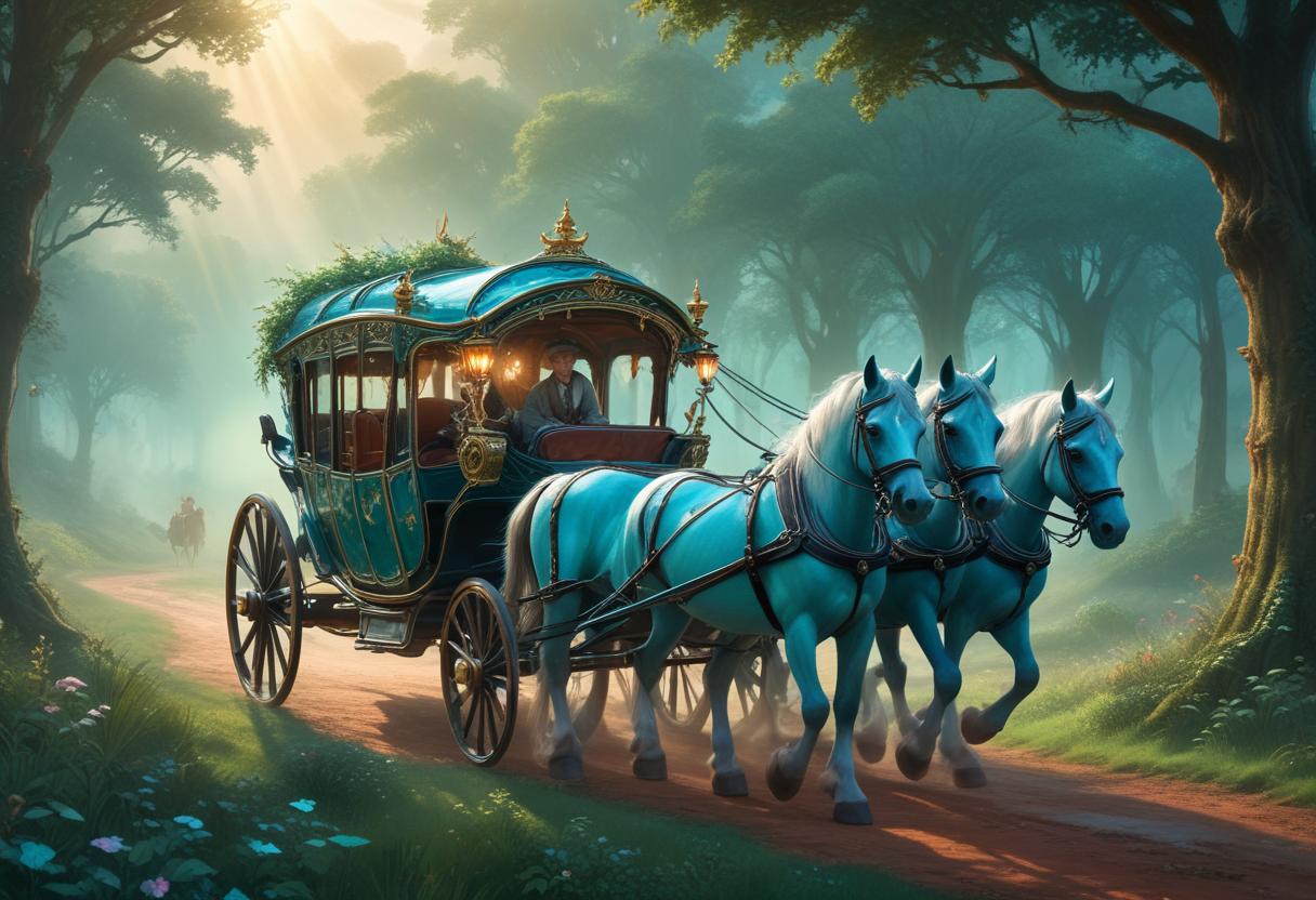 Blue carriage through forest Blue carriage through forest