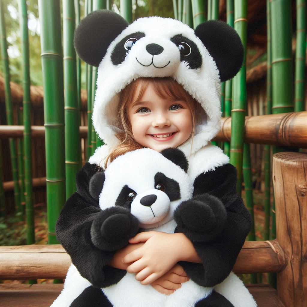 Girl in panda costume smiling Girl in panda costume smiling