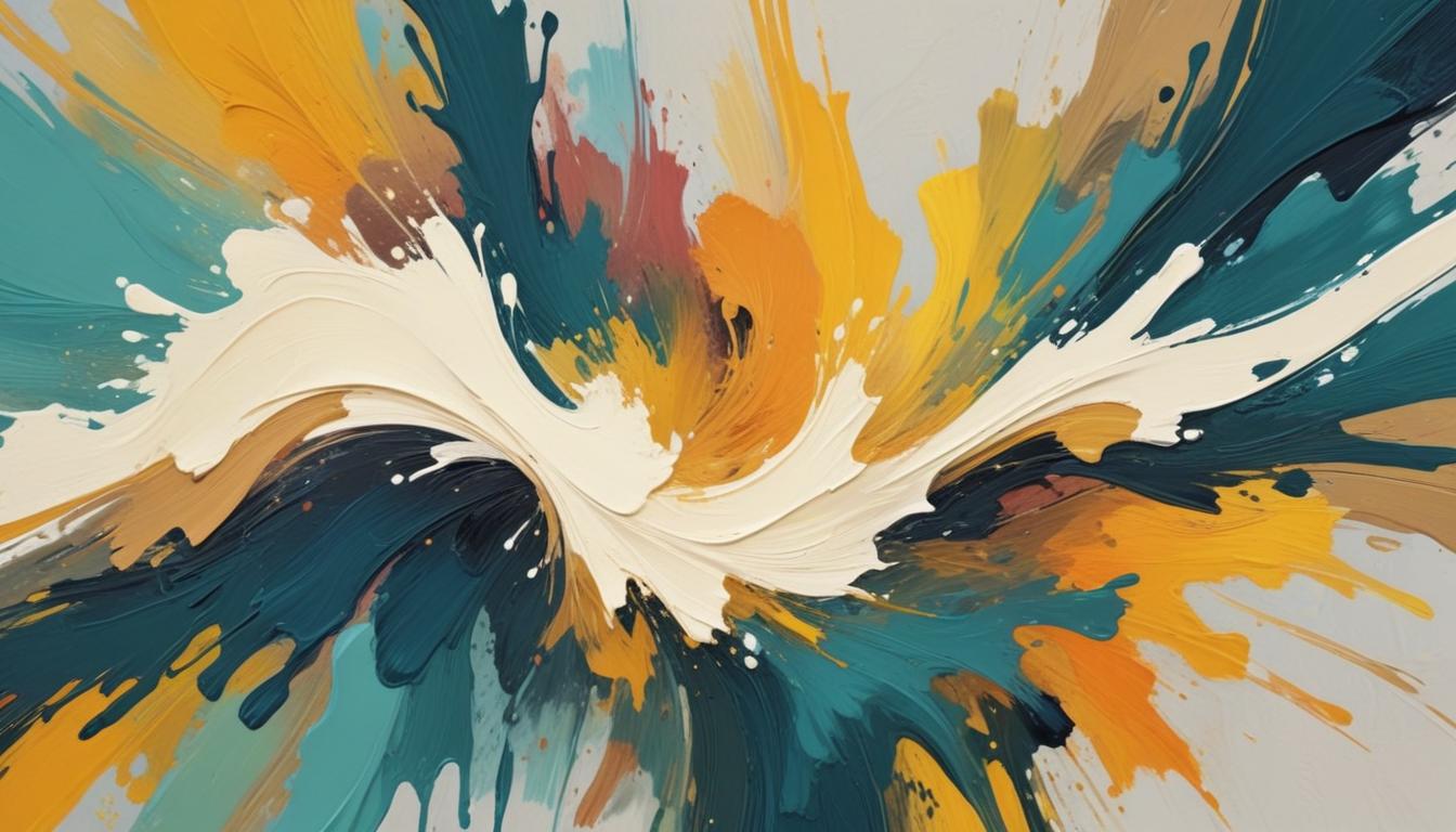 Abstract painting with teal, yellow, and white Abstract painting with teal, yellow, and white