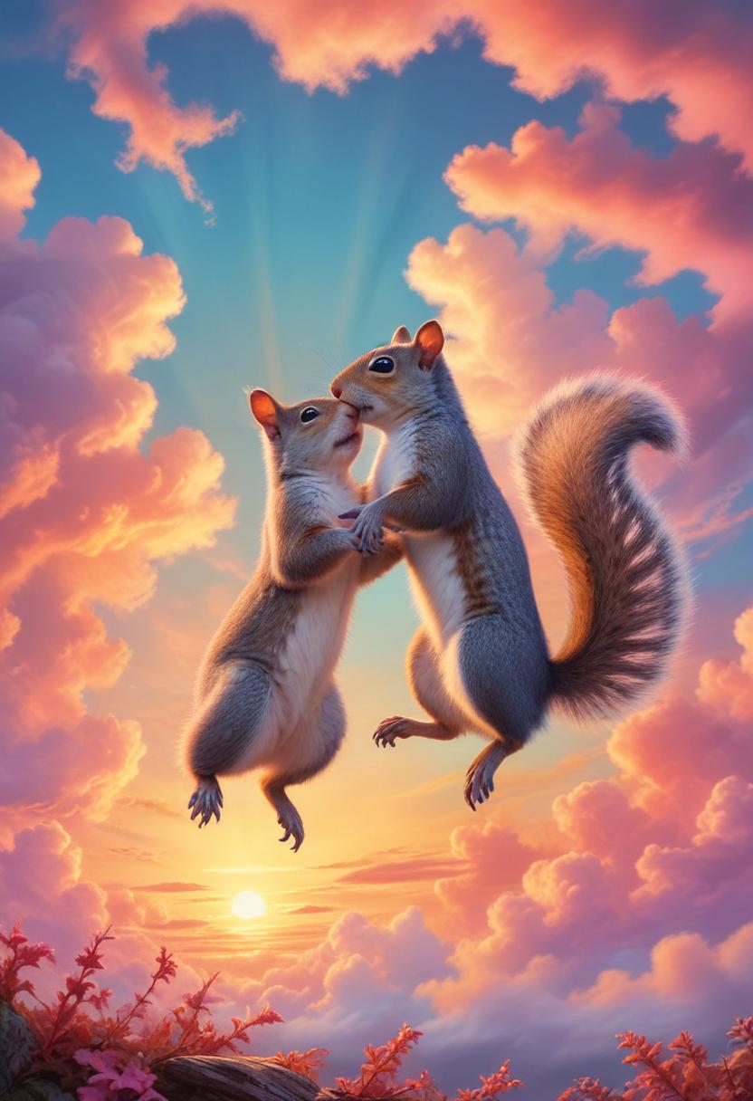 Squirrels kissing at sunset Squirrels kissing at sunset