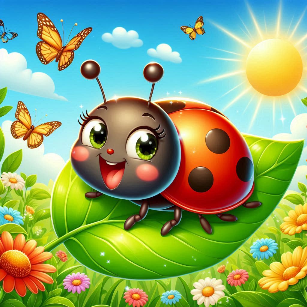 Smiling ladybug on green leaf Smiling ladybug on green leaf