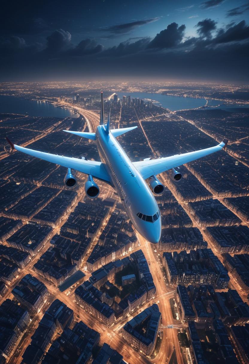 Airplane flying over city at night Airplane flying over city at night