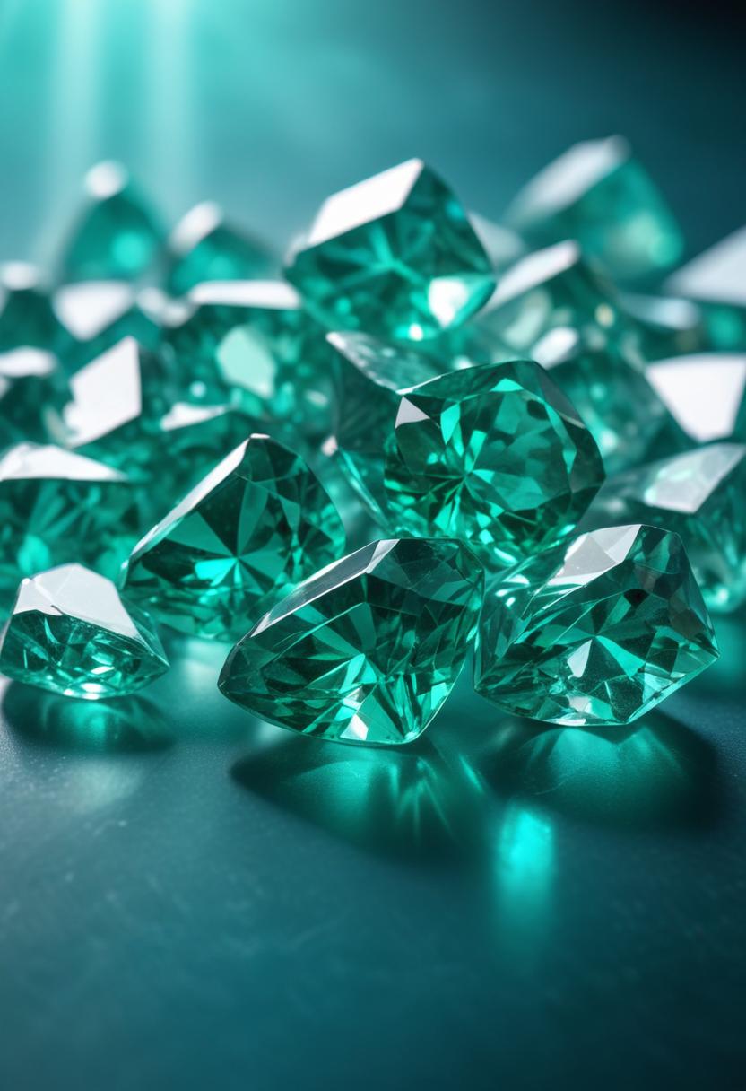 Green gemstones on teal background Green gemstones on teal background