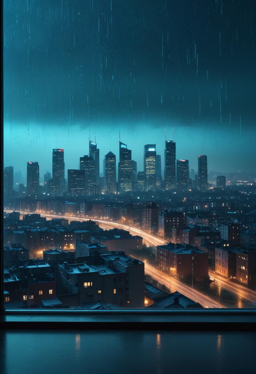 Rainy night view of city skyline Rainy night view of city skyline