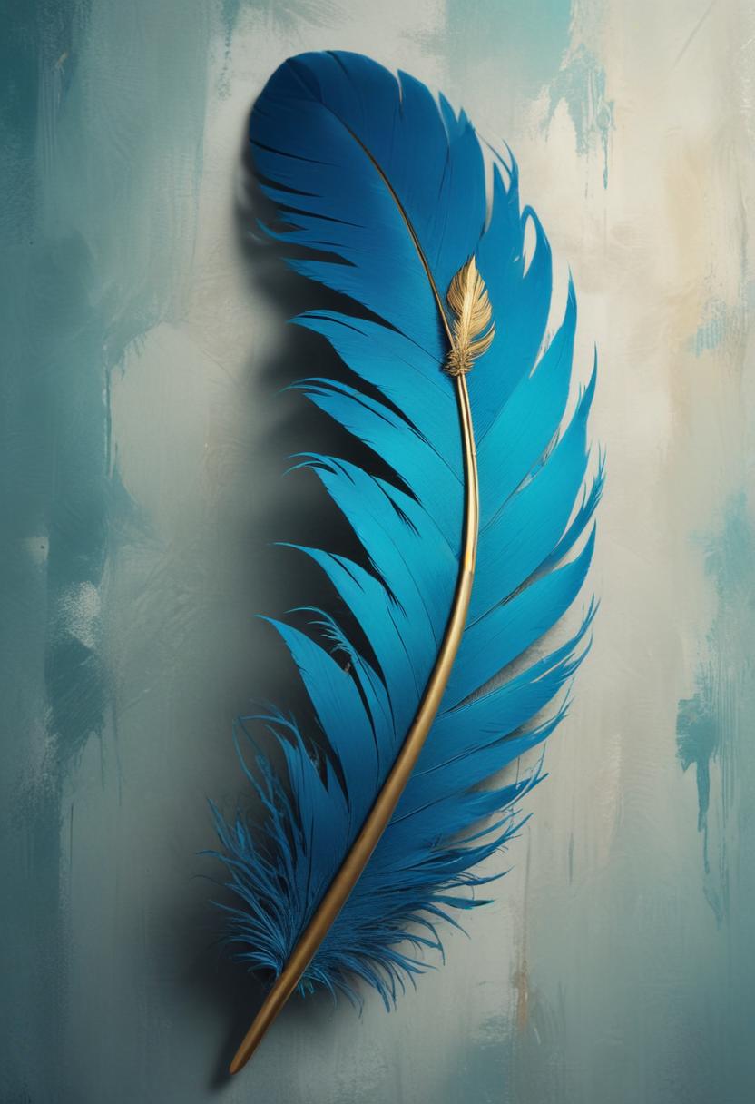 Blue feather with gold tip Blue feather with gold tip