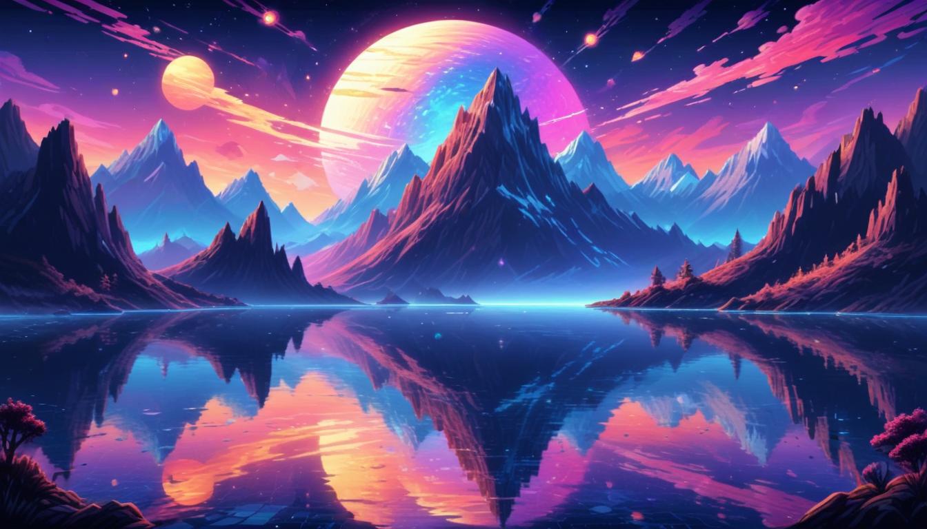 Mountain lake with double moon Mountain lake with double moon