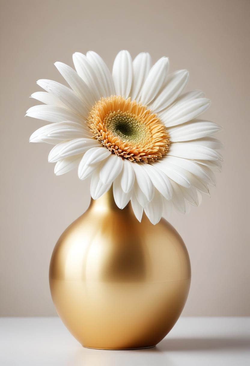 White daisy in gold vase White daisy in gold vase