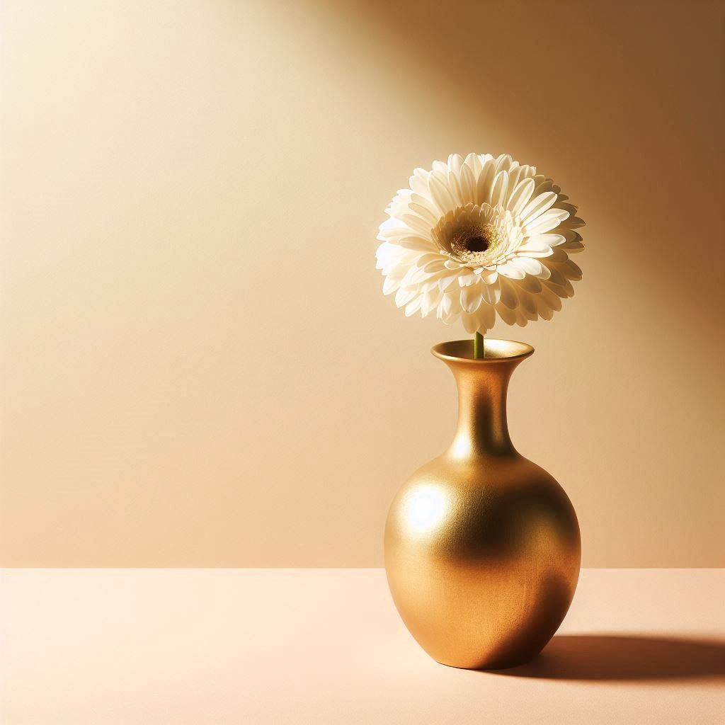 White gerbera in gold vase White gerbera in gold vase