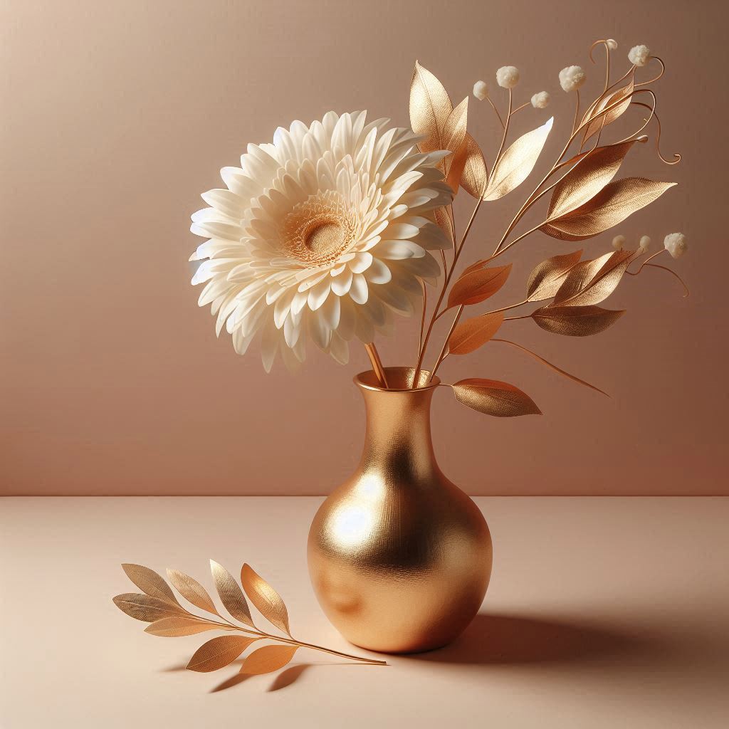 White flower in gold vase White flower in gold vase