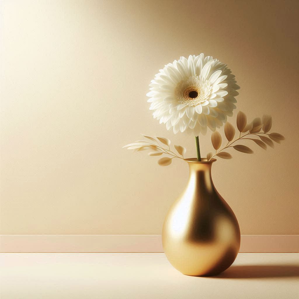 White gerbera in gold vase White gerbera in gold vase