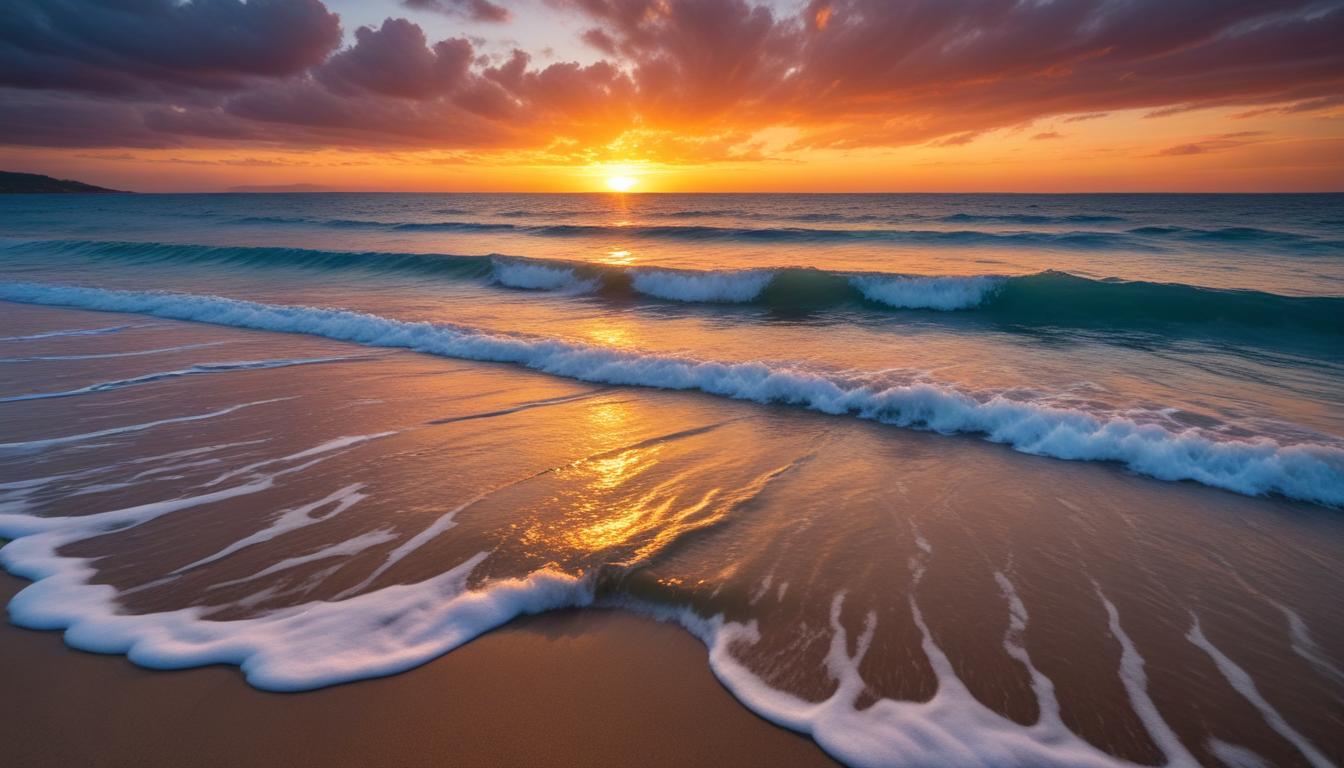 Sunset waves on sandy beach Sunset waves on sandy beach