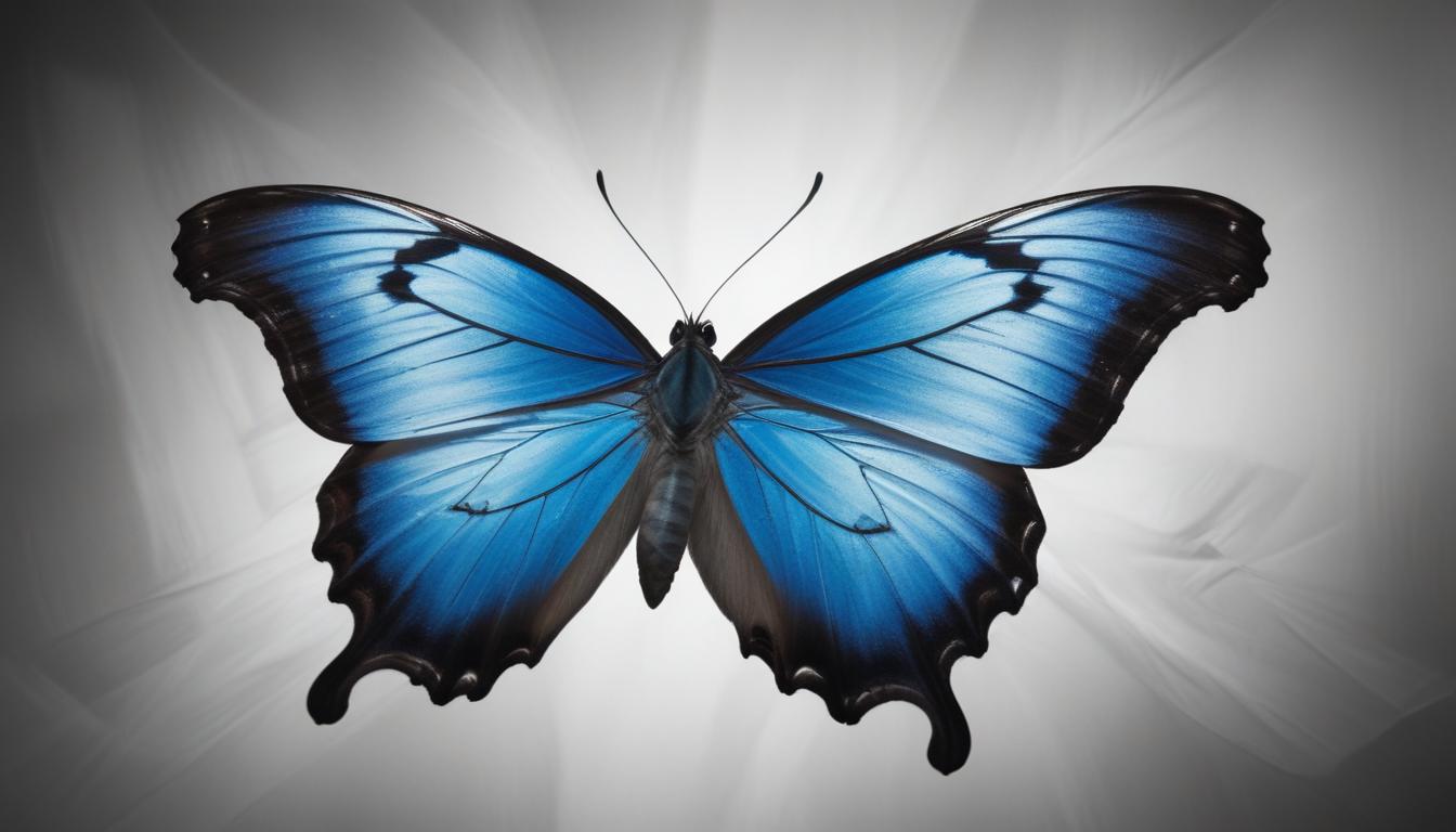 Blue morpho butterfly in flight Blue morpho butterfly in flight