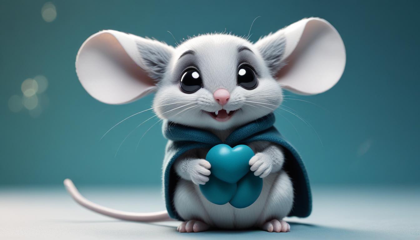 Cute white mouse holding heart Cute white mouse holding heart