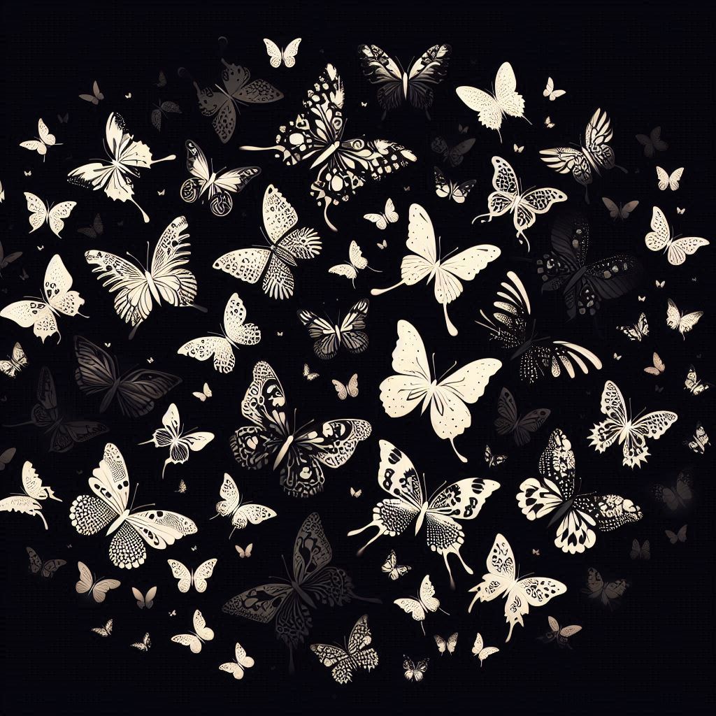 White butterflies on black background White butterflies on black background