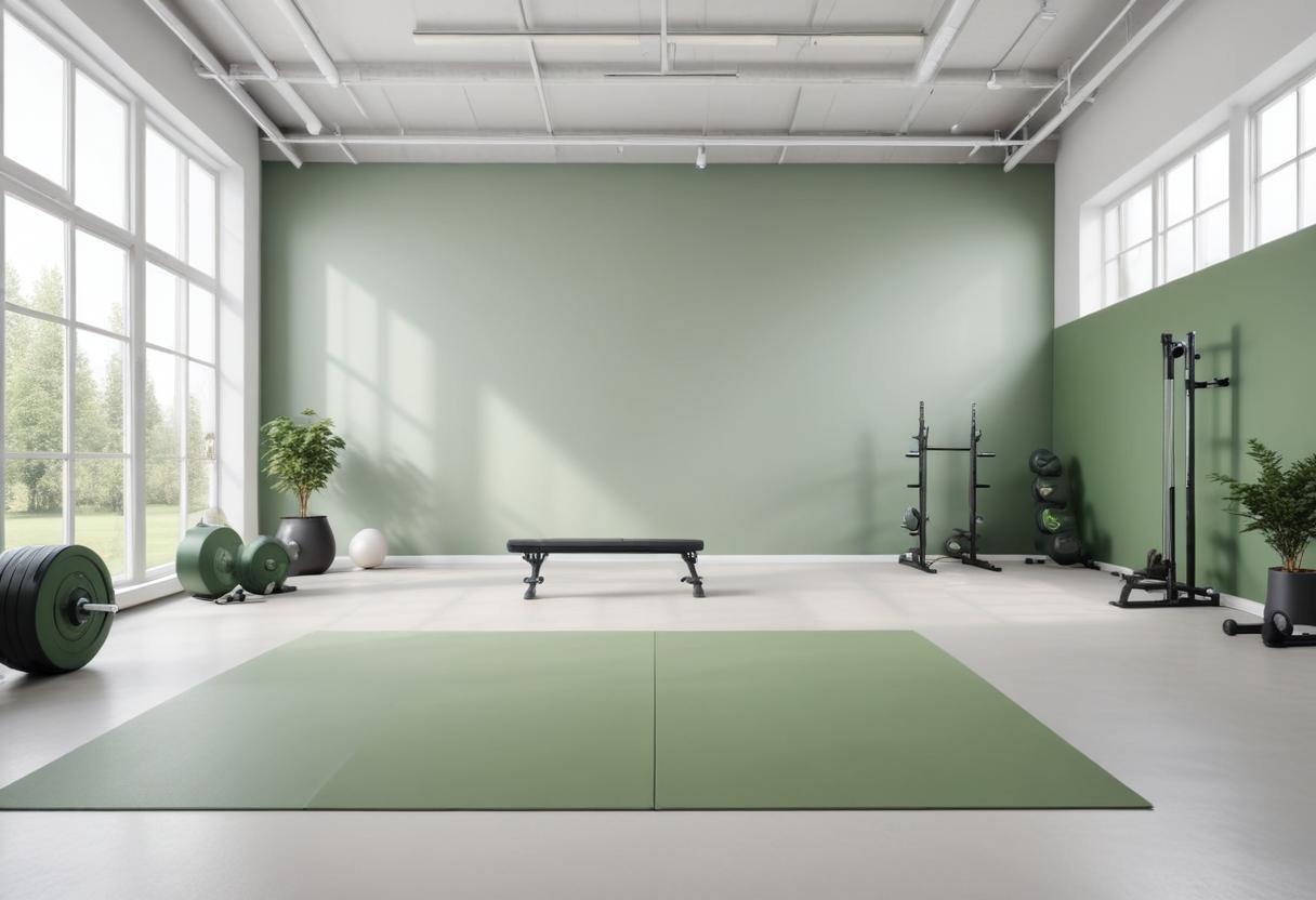 Modern home gym with green mat Modern home gym with green mat