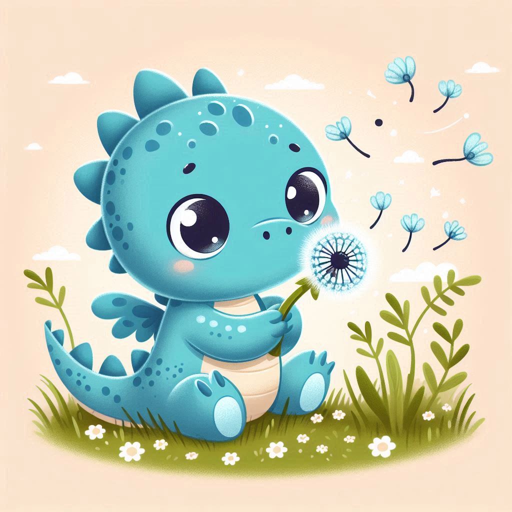 Blue dragon blowing dandelion seeds Blue dragon blowing dandelion seeds