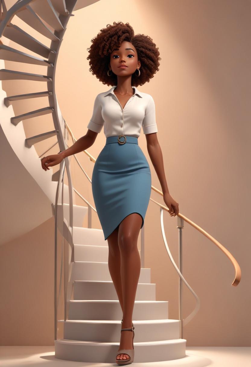 Woman walking down white stairs Woman walking down white stairs