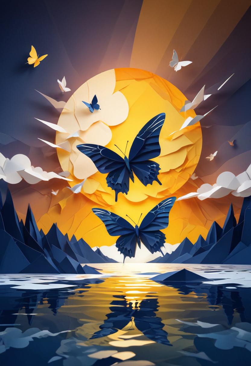 Paper butterflies at sunset Paper butterflies at sunset
