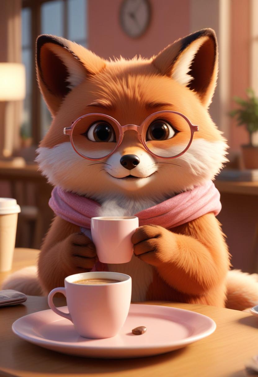 Fox drinking coffee at a cafe Fox drinking coffee at a cafe