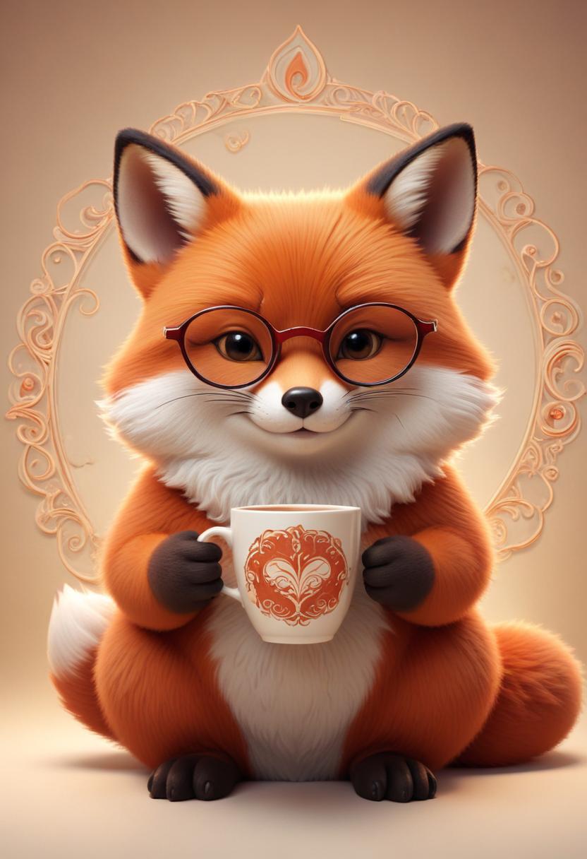 Fox with glasses drinks tea Fox with glasses drinks tea