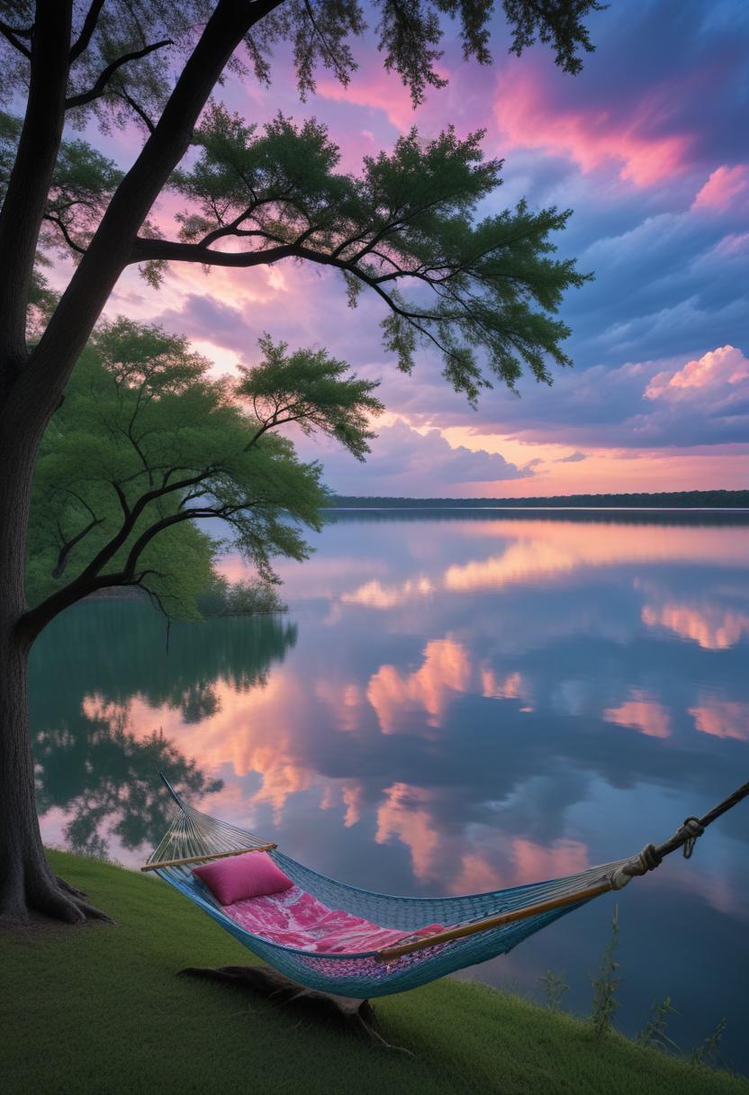 Hammock by the lake at sunset Hammock by the lake at sunset