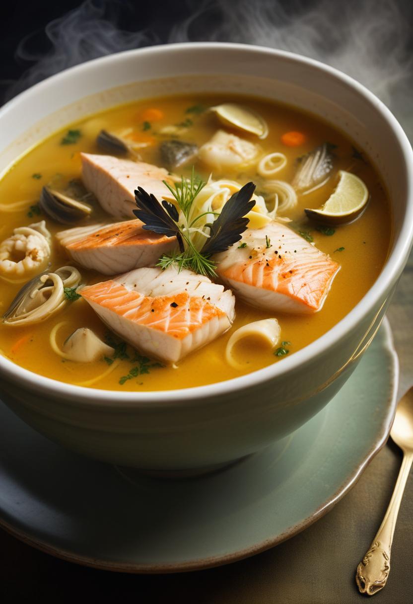 Steaming salmon and seafood soup Steaming salmon and seafood soup