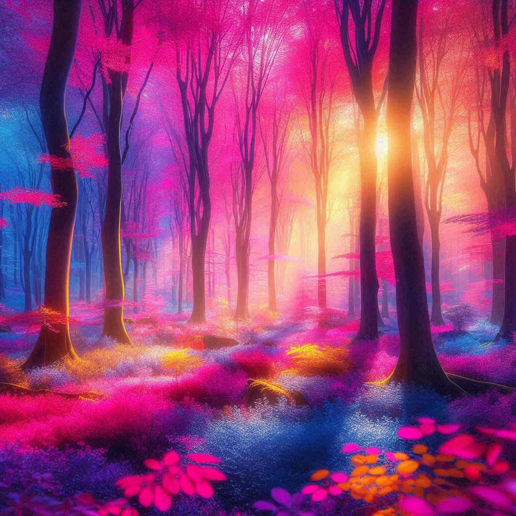 Colorful forest at sunset Colorful forest at sunset