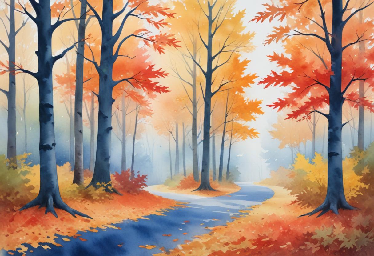 Autumn path through foggy woods Autumn path through foggy woods