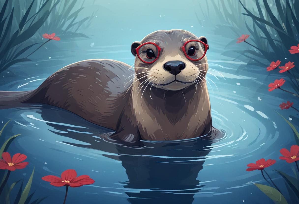 Otter in glasses swimming in pond Otter in glasses swimming in pond