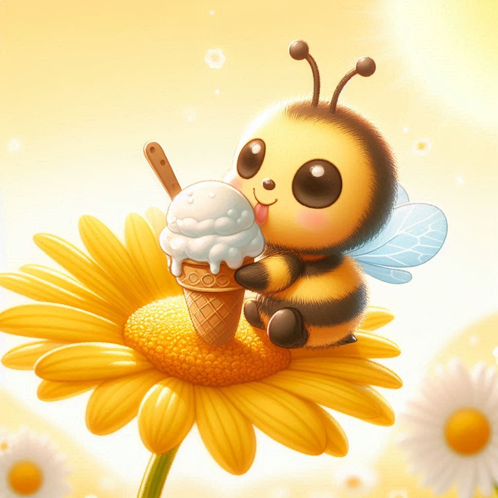 Bee eating ice cream on a sunflower Bee eating ice cream on a sunflower