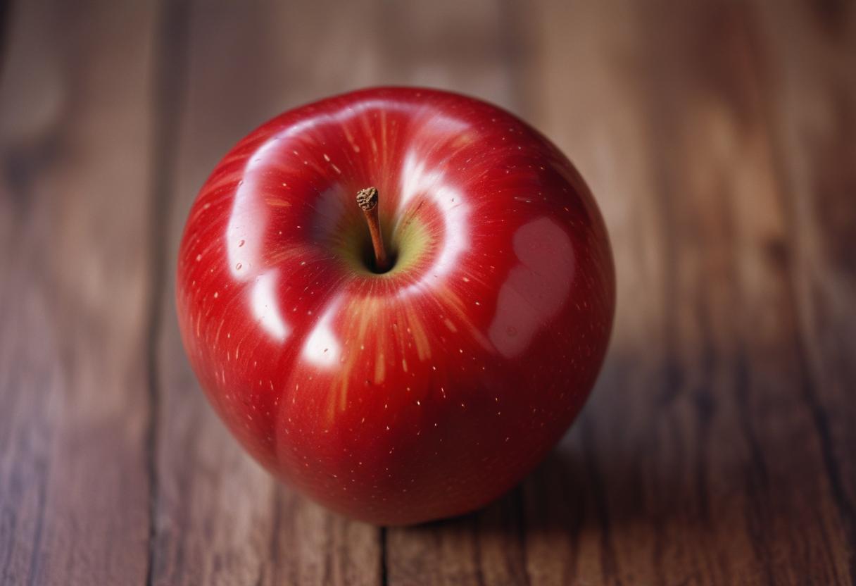 Red apple on wooden table Red apple on wooden table