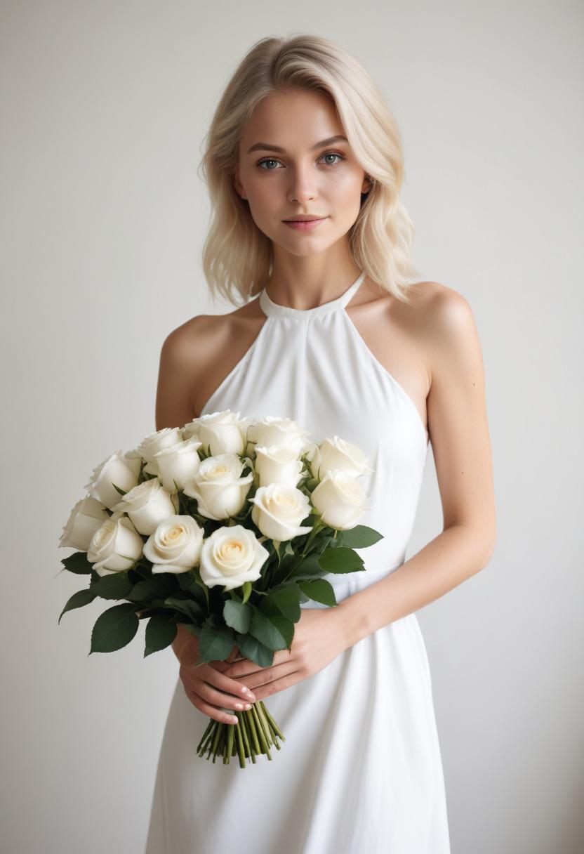 Woman holding white roses Woman holding white roses