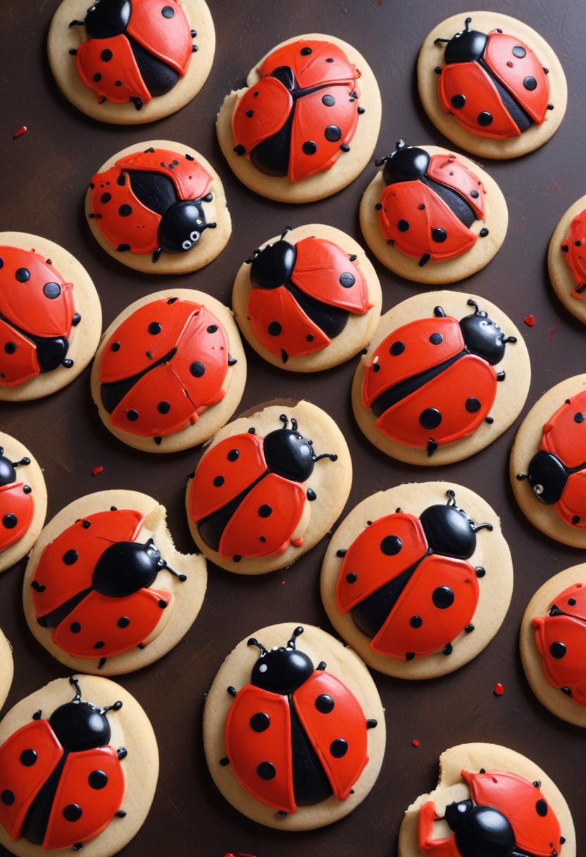 Ladybug cookies on dark surface Ladybug cookies on dark surface