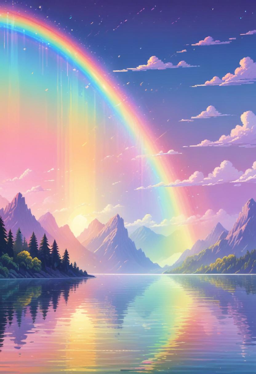 Rainbow over mountain lake Rainbow over mountain lake