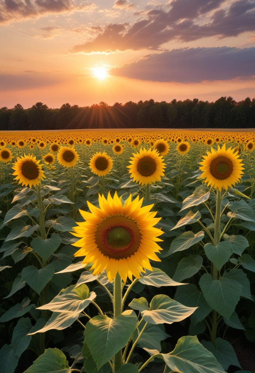 Sunset over sunflower field Sunset over sunflower field