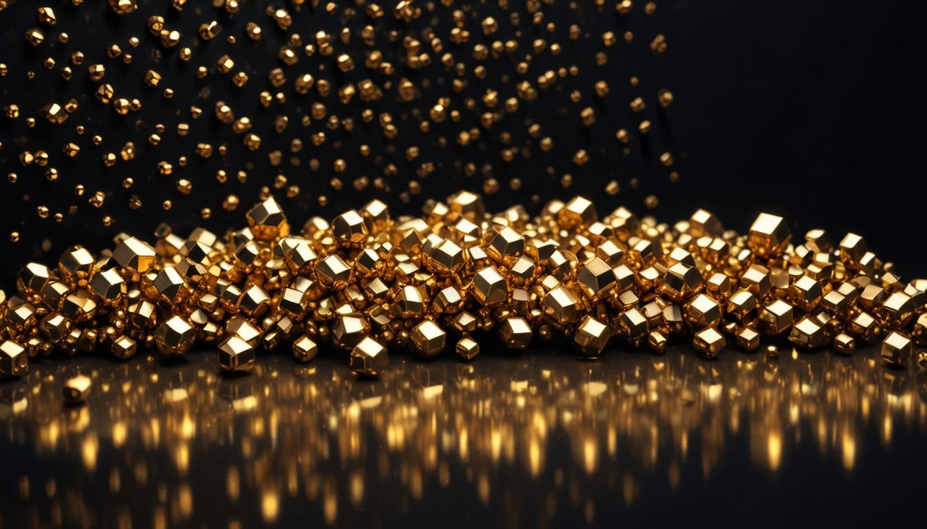 Gold cubes falling on black surface Gold cubes falling on black surface