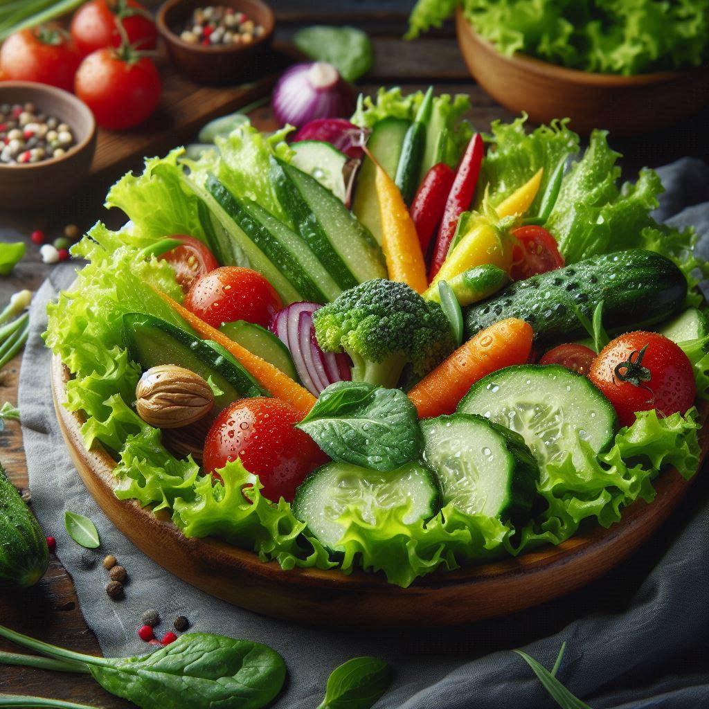 Fresh vegetable platter on wooden plate Fresh vegetable platter on wooden plate