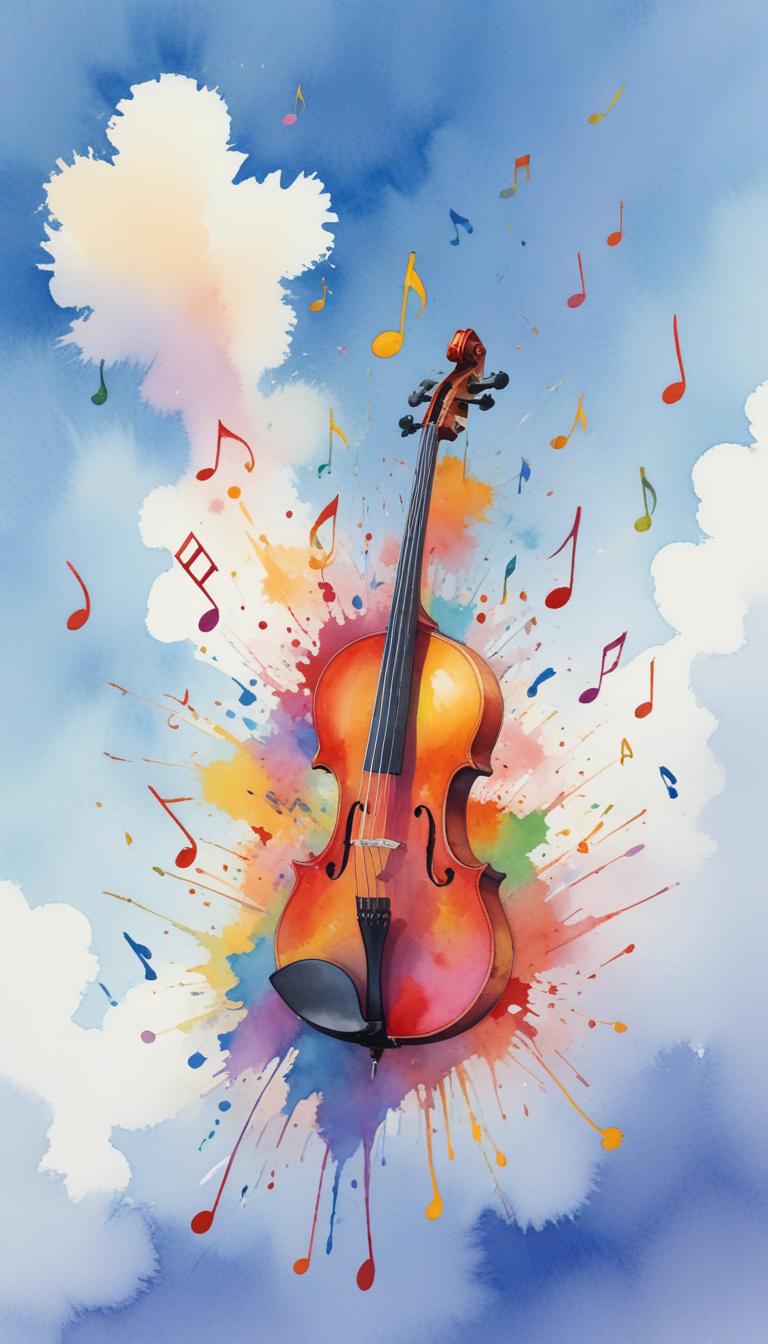 Watercolor violin and music notes Watercolor violin and music notes