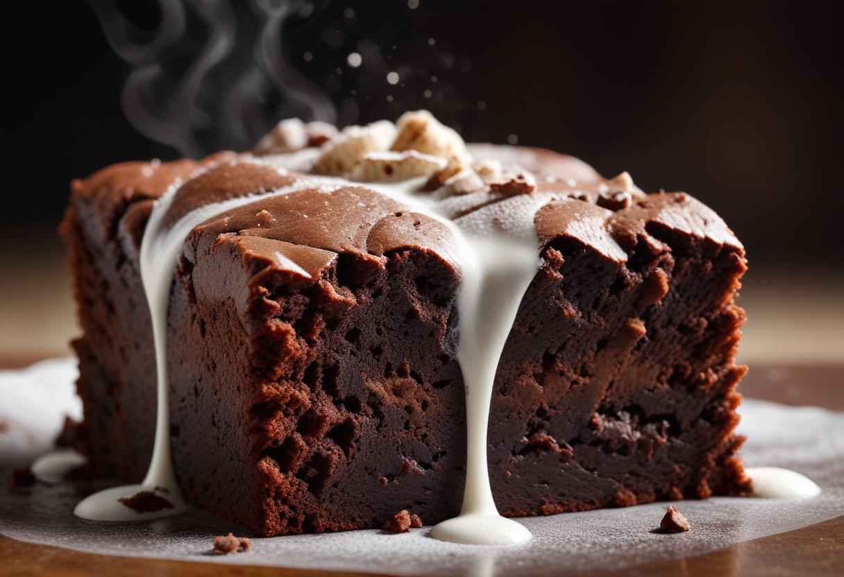 Chocolate brownie with drizzled cream Chocolate brownie with drizzled cream