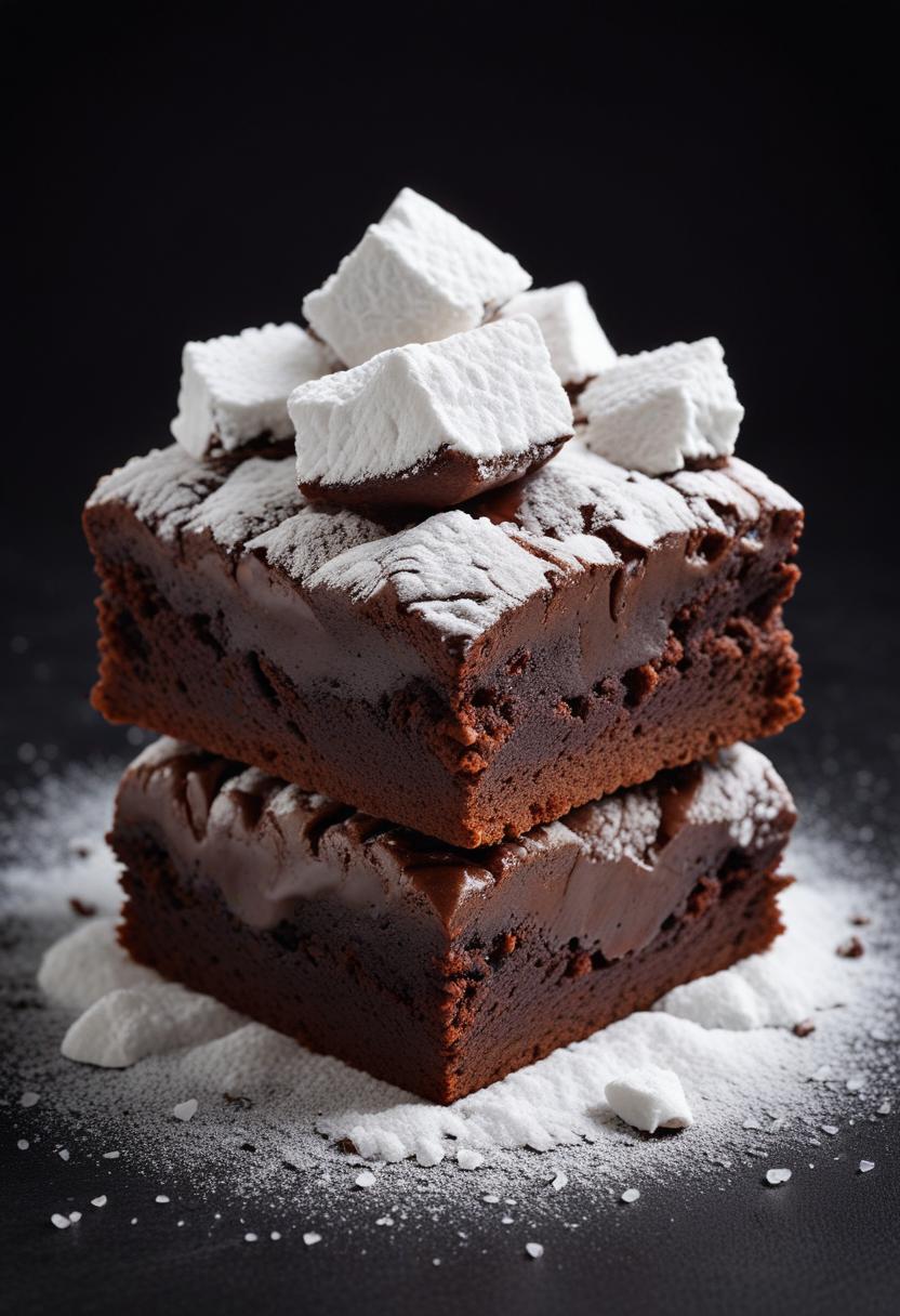 Chocolate brownies with powdered sugar Chocolate brownies with powdered sugar