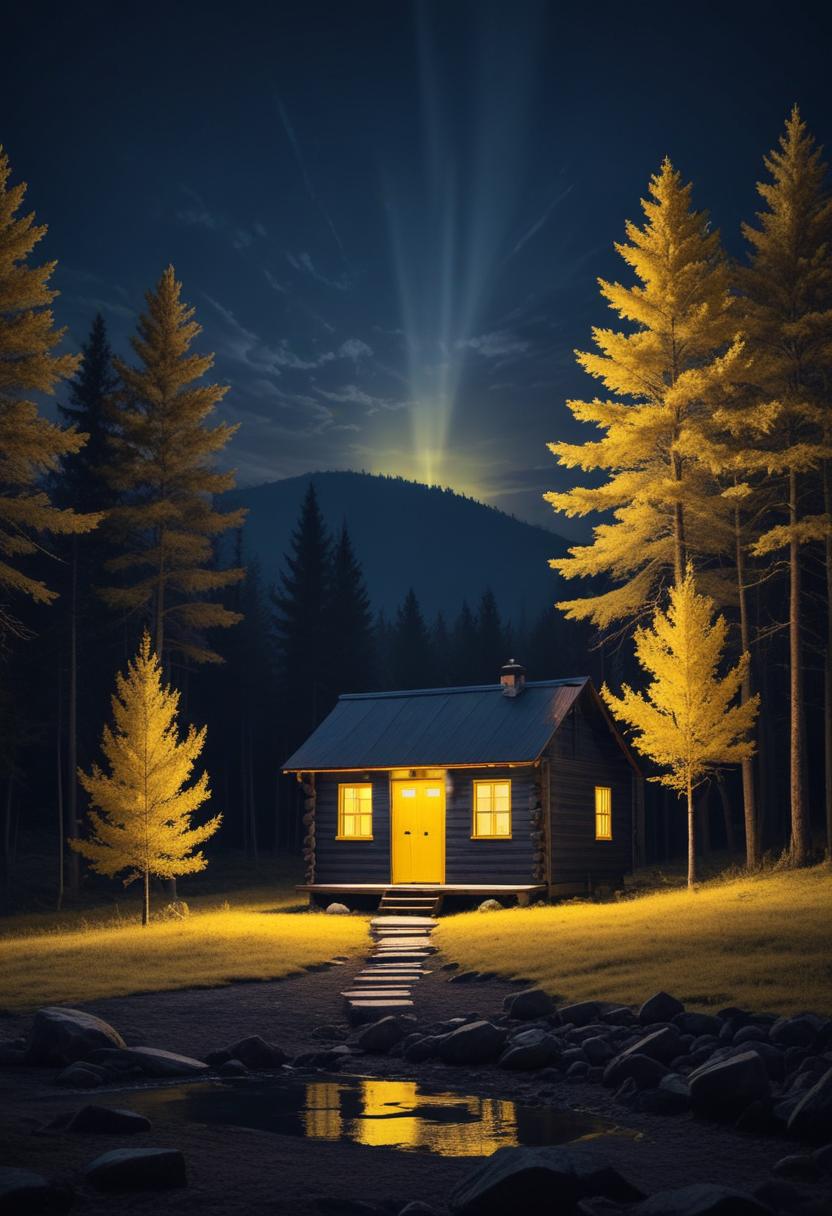 Cabin in the woods at night Cabin in the woods at night